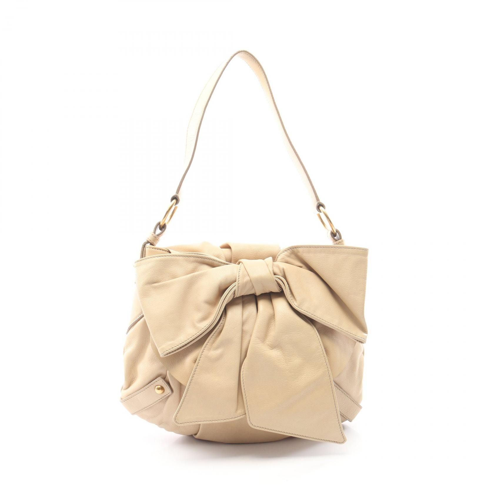 イヴサンローランリヴゴーシュ Yves Saint Laurent rive gauche サック ボウ リボン ショルダーバッグ バッグ レザー レディース ベージュ系 【中古】
