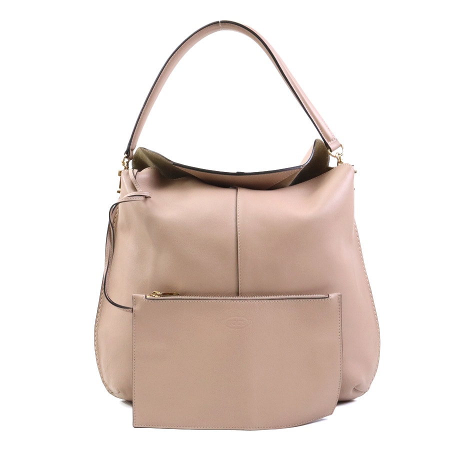 トッズ TOD’S ハンドバッグ Tケース レザー ピンクベージュ レディース【中古】 r10658a