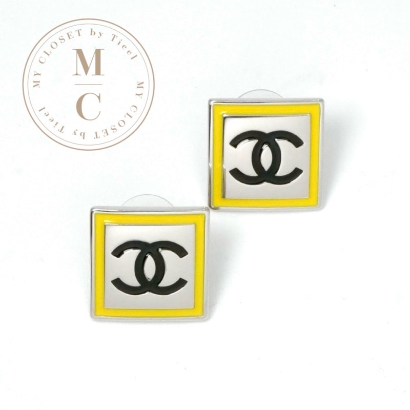 シャネル CHANEL ピアス シルバー イエロー ココマーク スクエア