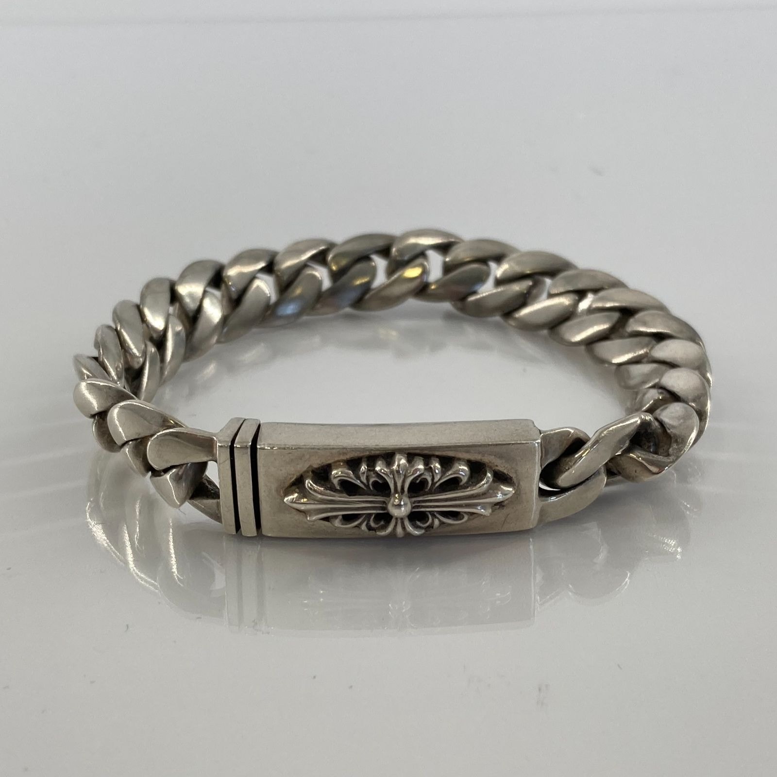 Chrome Hearts Baby ID Bracelet w/ Floral Cross w/ Classic Link "Silver"