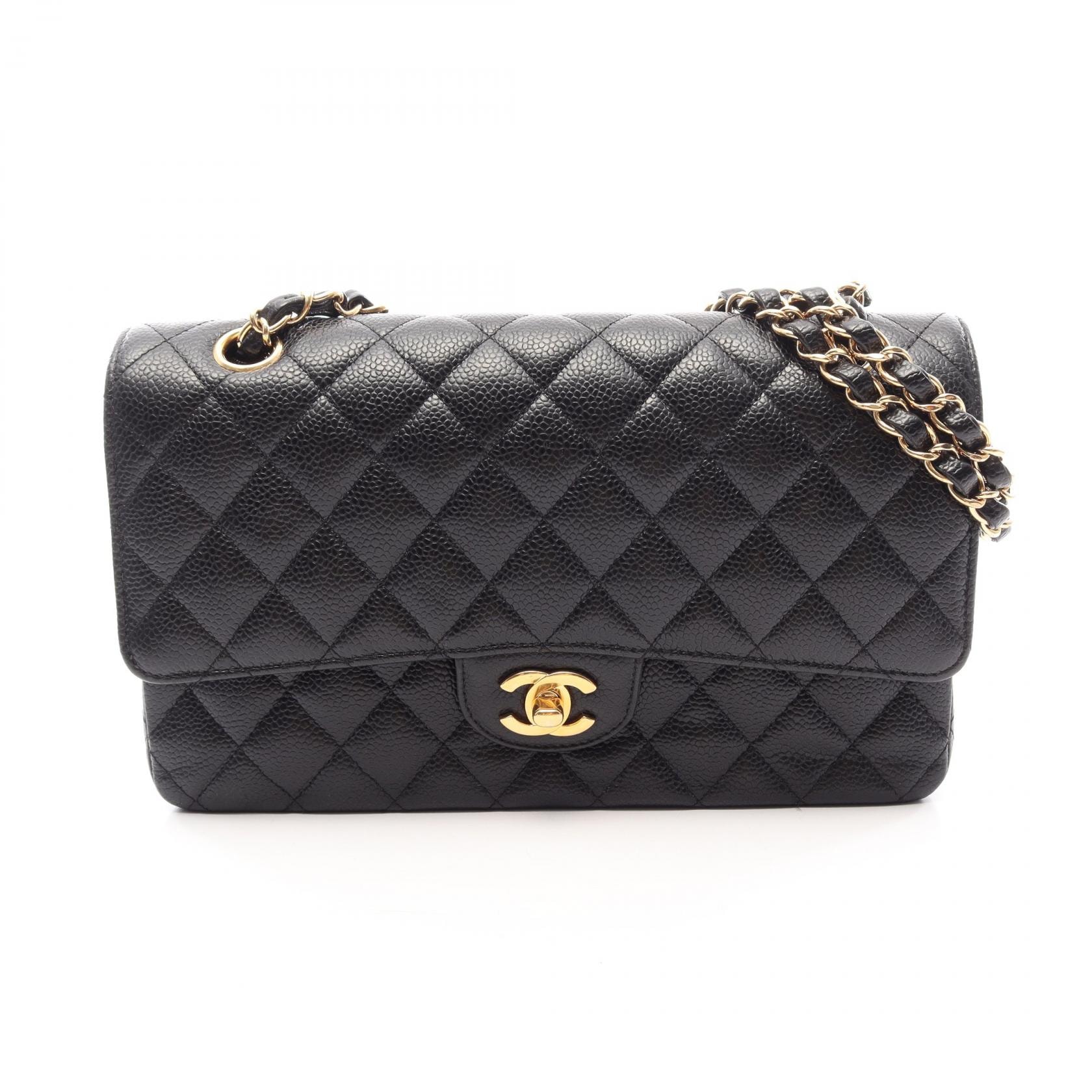 シャネル CHANEL マトラッセ Wフラップ ショルダーバッグ バッグ キャビアスキン(グレインドカーフ) レディース ブラック系 A01112 【中古】