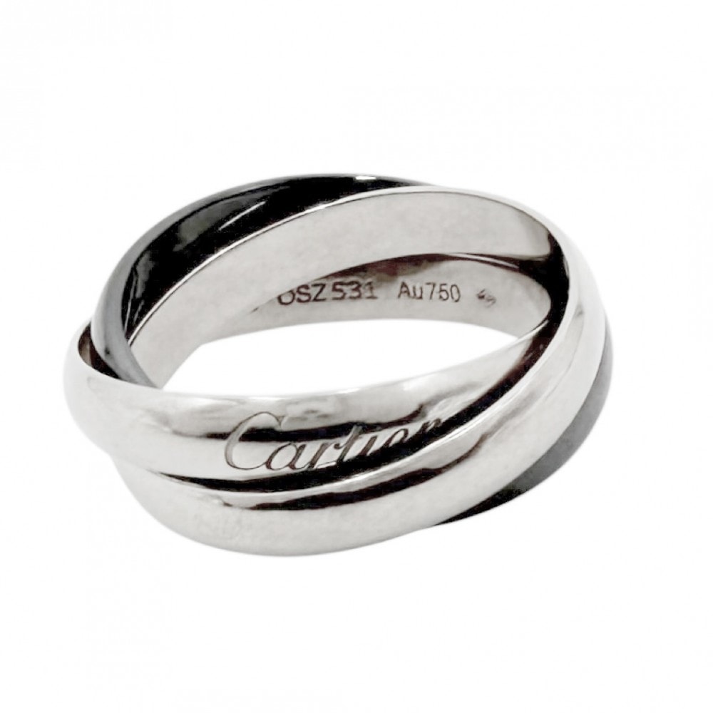 CARTIER カルティエ 指輪 トリニティ リング クラシックモデル Au750 18金 ジュエリー アクセサリー 56サイズ K18ホワイトゴールド  セラミック   約16号 B4234100 ブラック 黒 シルバー メンズ 約7.4g【中古品】
