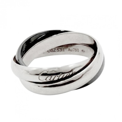 CARTIER カルティエ 指輪 トリニティ リング クラシックモデル Au750 18金 ジュエリー アクセサリー 56サイズ K18ホワイトゴールド セラミック 約16号 B4234100 ブラック 黒 シルバー メンズ 約7.4g【中古品】