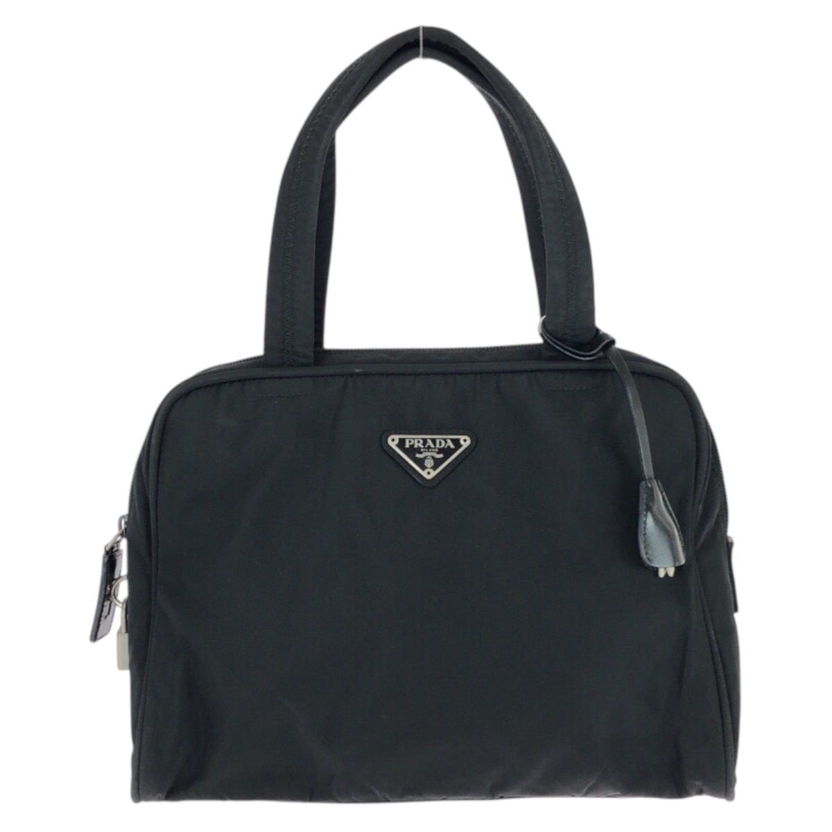 美品 PRADA プラダ テスート 三角ロゴプレート ブラック 黒 シルバー金具 ナイロン ハンドバッグ 604241 【中古】