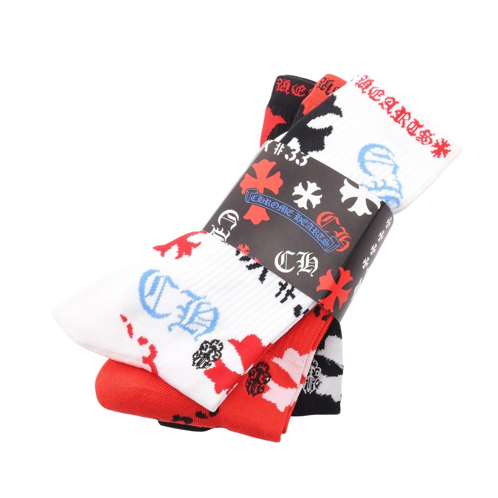 クロムハーツ CHROME HEARTS SOCKS U SPORT 靴下 3足セット アクセサリー コットン ポリエステル メンズ レッド系 / ブラック系 / マルチカラー 【中古】