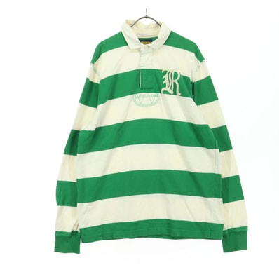 RALPH LAUREN RUGBY ラルフローレンラグビー コットン ボーダー柄 バイカラー ワッペンロゴ 長袖 ラガーシャツ L グリーン系