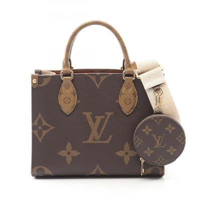 ルイ・ヴィトン LOUIS VUITTON オンザゴーPM モノグラムジャイアント リバース ハンドバッグ バッグ PVCコーティングキャンバス ベージュ レディース ブラウン系 / ベージュ系 M46373 【中古】
