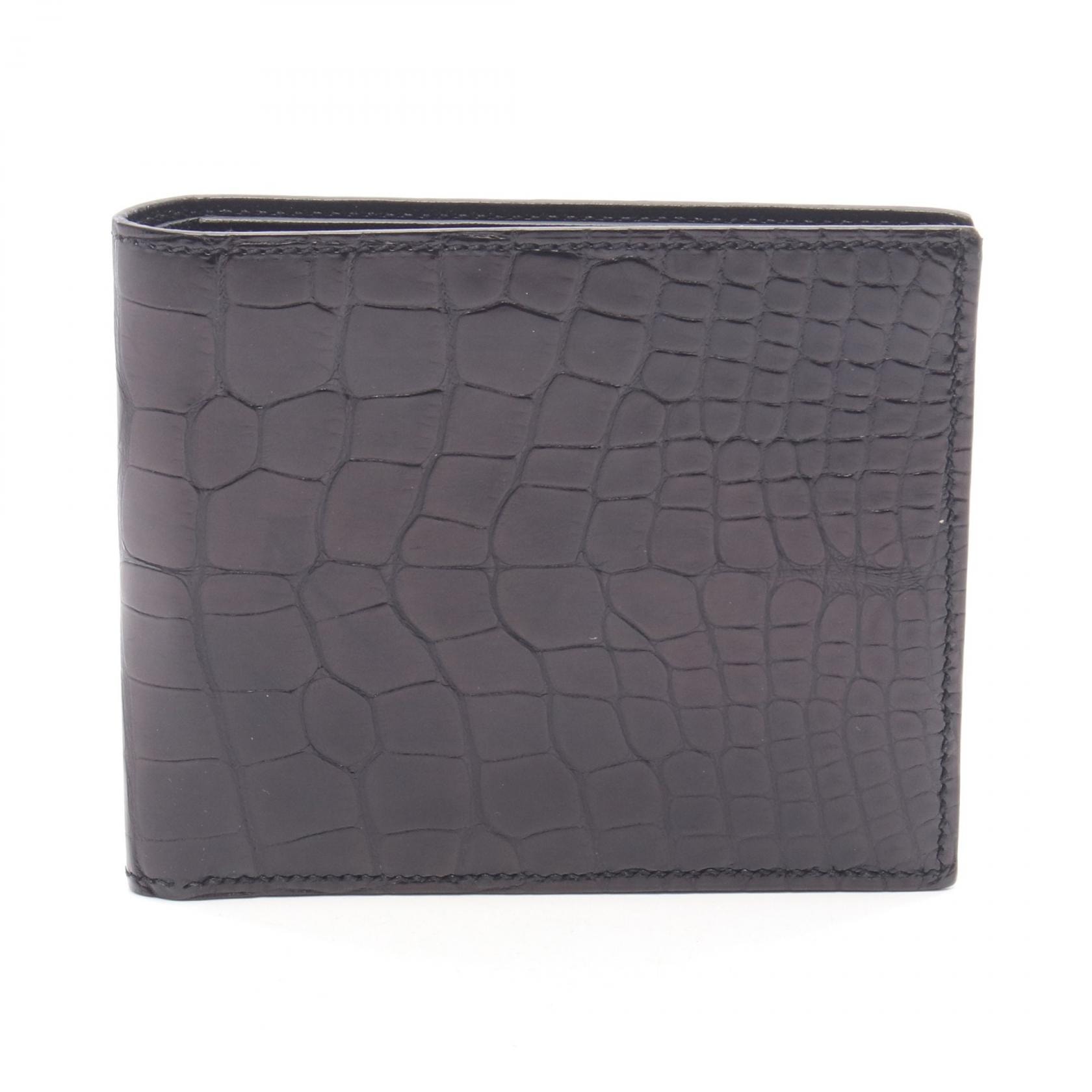 エルメス HERMES シチズン ツイル コンパクト 二つ折り財布 財布 アリゲーターマット アリゲーターマット A刻印(2017年製造) レディース ブラック系 【中古】