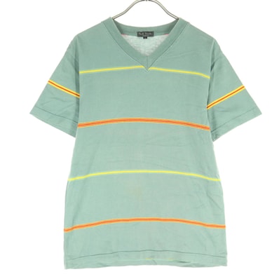 Paul Smith ポールスミス コットン ボーダー柄 半袖 Vネック Tシャツ F グリーン系