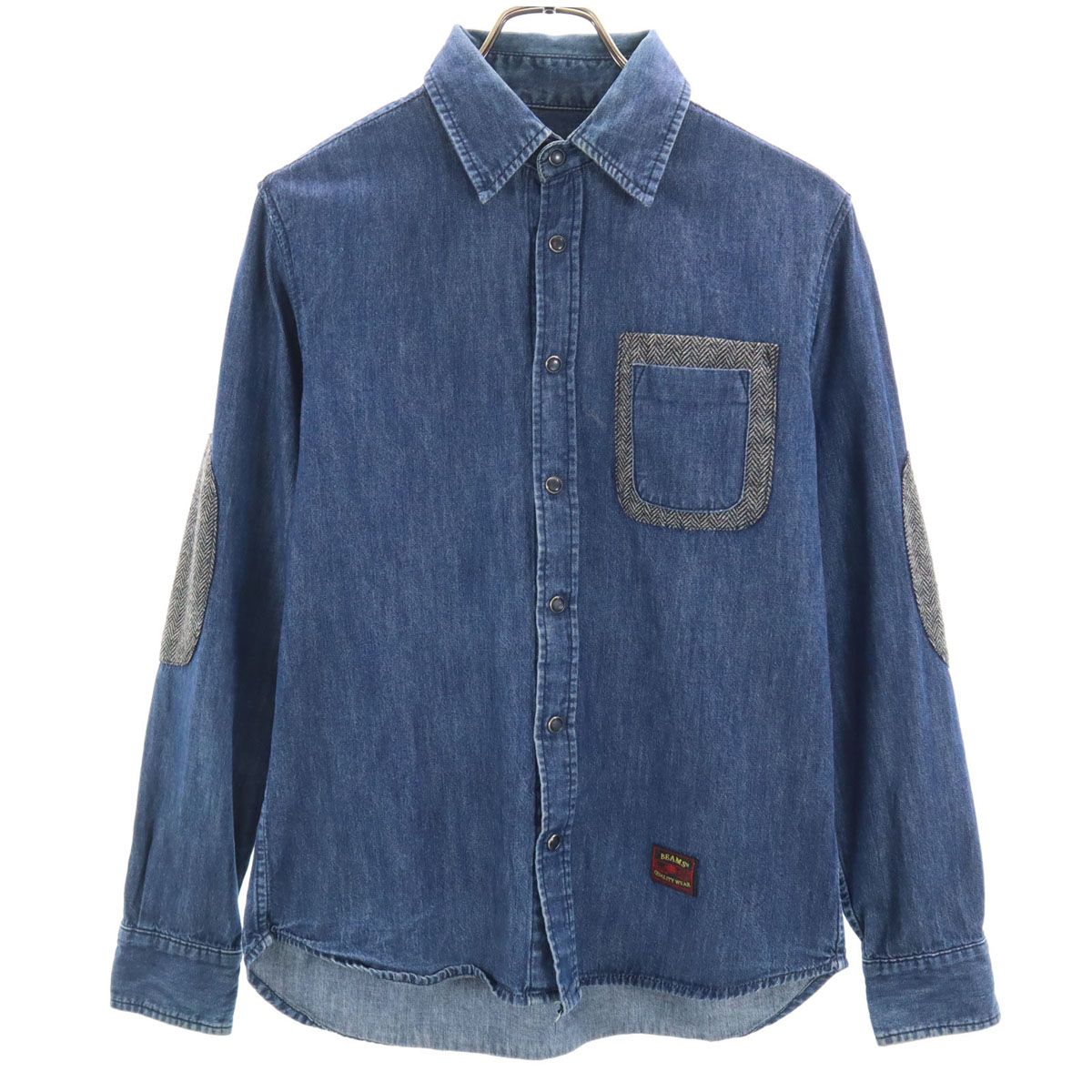 BEAMS ビームス 長袖 デニムシャツ M インディゴ エルボーパッチ