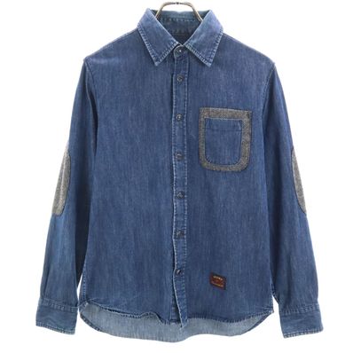 BEAMS ビームス 長袖 デニムシャツ M インディゴ エルボーパッチ