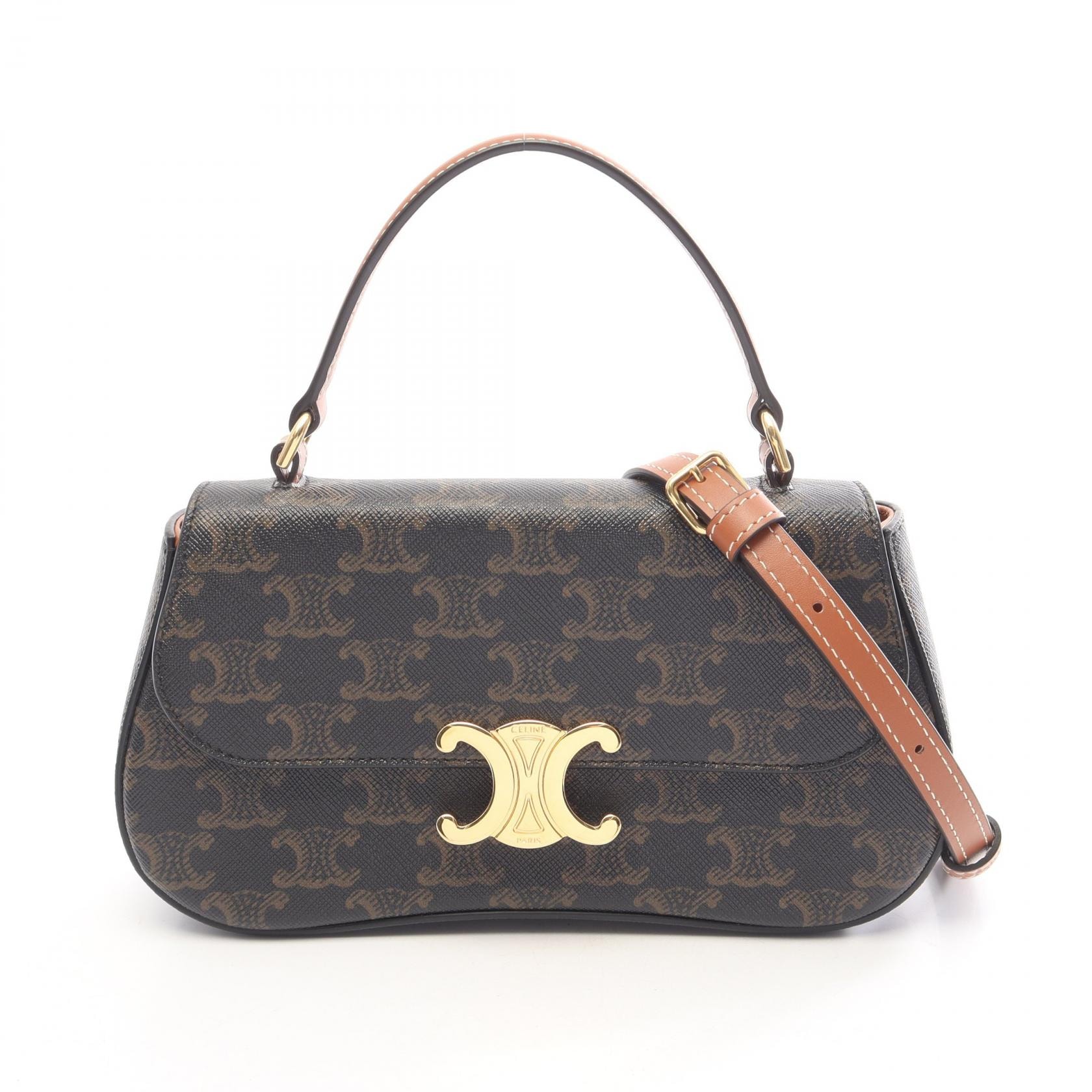 セリーヌ CELINE トリオンフ ティーン ローラ 2WAY ハンドバッグ バッグ PVCコーティングキャンバス レザー レディース ブラック系 / ブラウン系 119532 【中古】