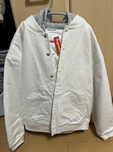 Supreme Hooded Twill Varsity Jacket "White"