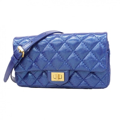 【6ea0391-k】シャネル ショルダーバッグ 2.55/マトラッセ レザー ブルー ゴールド金具【中古】レディース