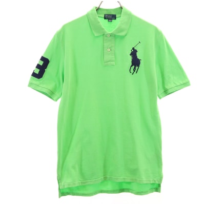 Polo by Ralph Lauren ポロバイラルフローレン ビッグポニー刺繍 半袖 ポロシャツ L 14-16 黄緑 鹿の子