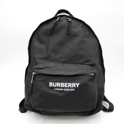BURBERRY(バーバリー)ロゴプリント バックパック リュック ブラック ナイロン シルバー金具 メンズ レディース ユニセックス【中古】