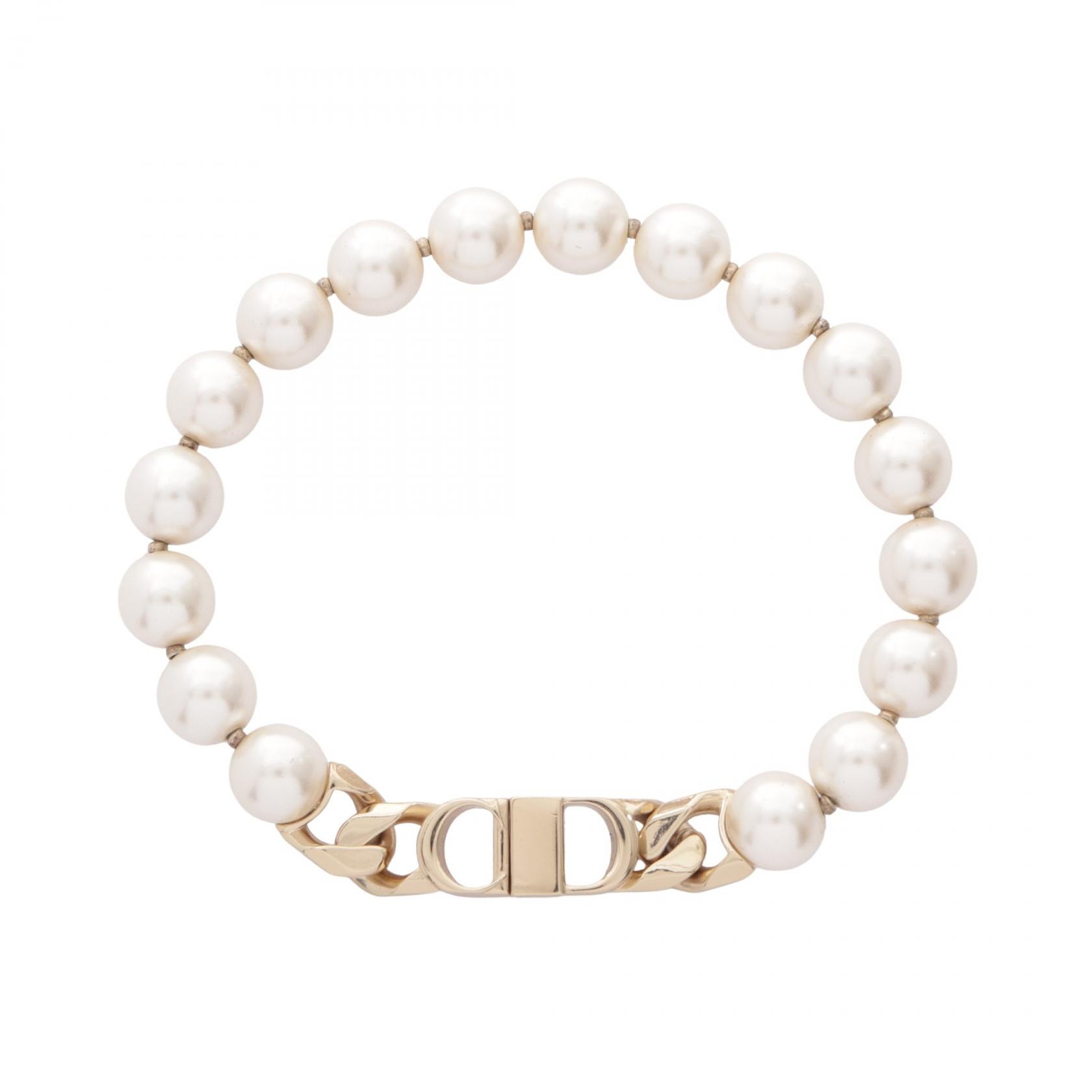 ディオール Dior CDロゴ ブレスレット アクセサリー GP(ゴールドメッキ) フェイクパール レディース ゴールド系 / ホワイト系 【中古】