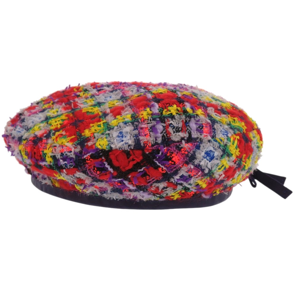 グッチ  ツイード チェック柄 リボン GG ロゴ ベレー帽 72