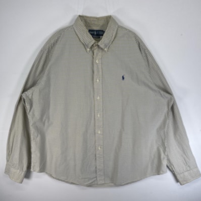 古着 ラルフローレン RALPH LAUREN 長袖シャツ ロゴ 刺繍 チェック 大きいサイズ 14041 イエロー マルチカラー メンズ