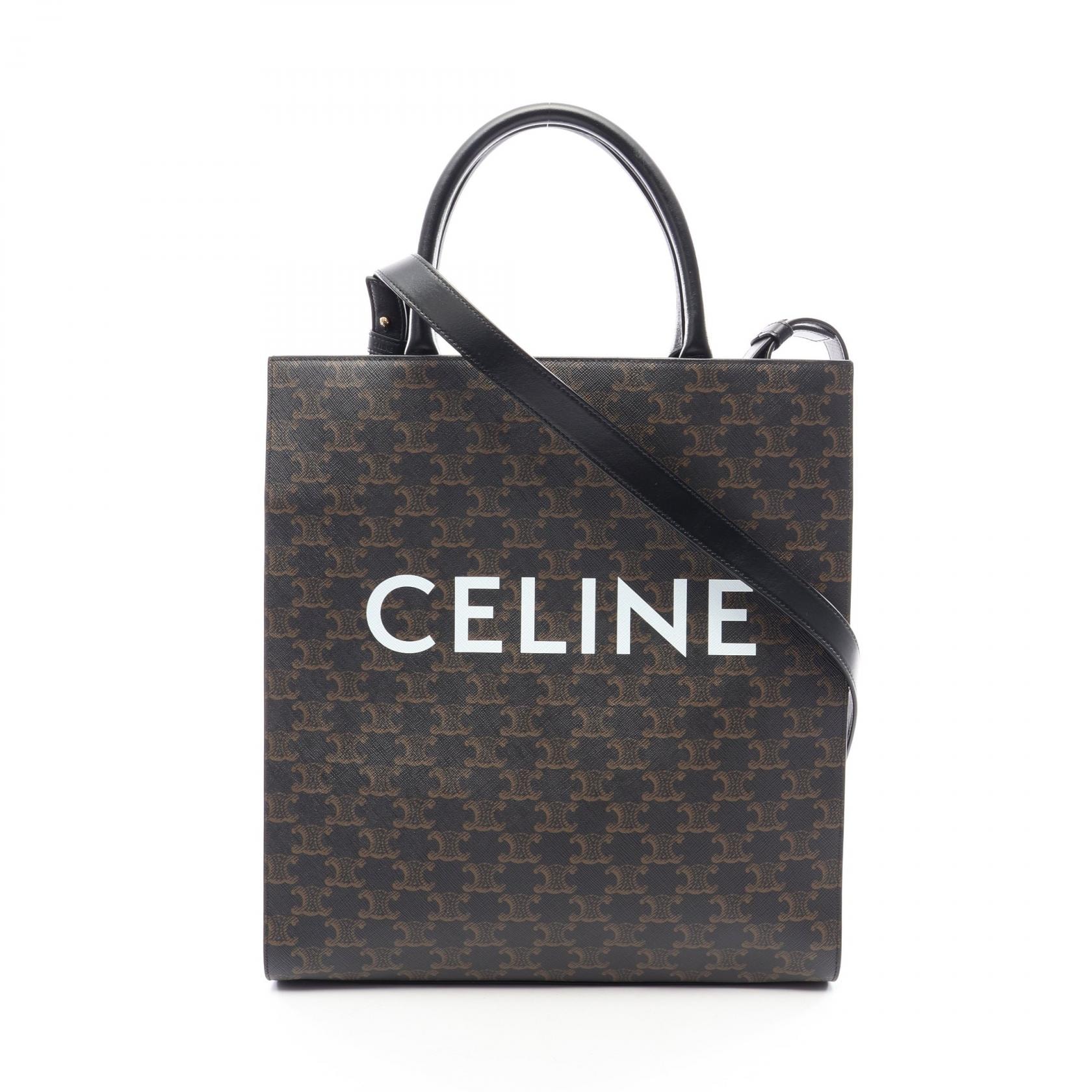 セリーヌ CELINE ミディアム バーティカル カバ トリオンフ 2WAY トートバッグ バッグ PVCコーティングキャンバス レザー メンズ レディース ブラック系 / ブラウン系 194432 【中古】