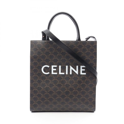 セリーヌ CELINE ミディアム バーティカル カバ トリオンフ 2WAY トートバッグ バッグ PVCコーティングキャンバス レザー メンズ レディース ブラック系 / ブラウン系 194432 【中古】