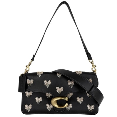 COACH コーチ 2WAY タビ― ショルダーバッグ 26 ハンドバッグ バタフライ 蝶 肩掛け 斜め掛け デインティー ボウ エンベリッシュメント レザー ビーズ スパンコール ブラック 黒 ゴールド金具 レディース【中古品】