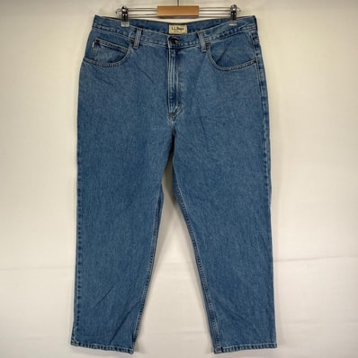 古着 エルエルビーン L.L.Bean デニム パンツ Gパン 5ポケ ジーパン テーパード レザーパッチ W38 L29 ブルー系 メンズ