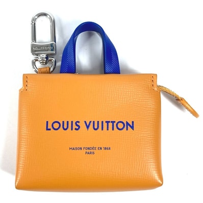 ルイヴィトン LOUIS VUITTON バッグチャーム・LV ミニ ショッパー M02699 LVロゴ 財布 小銭入れ ポーチ キーホルダー レザー オレンジ 美品