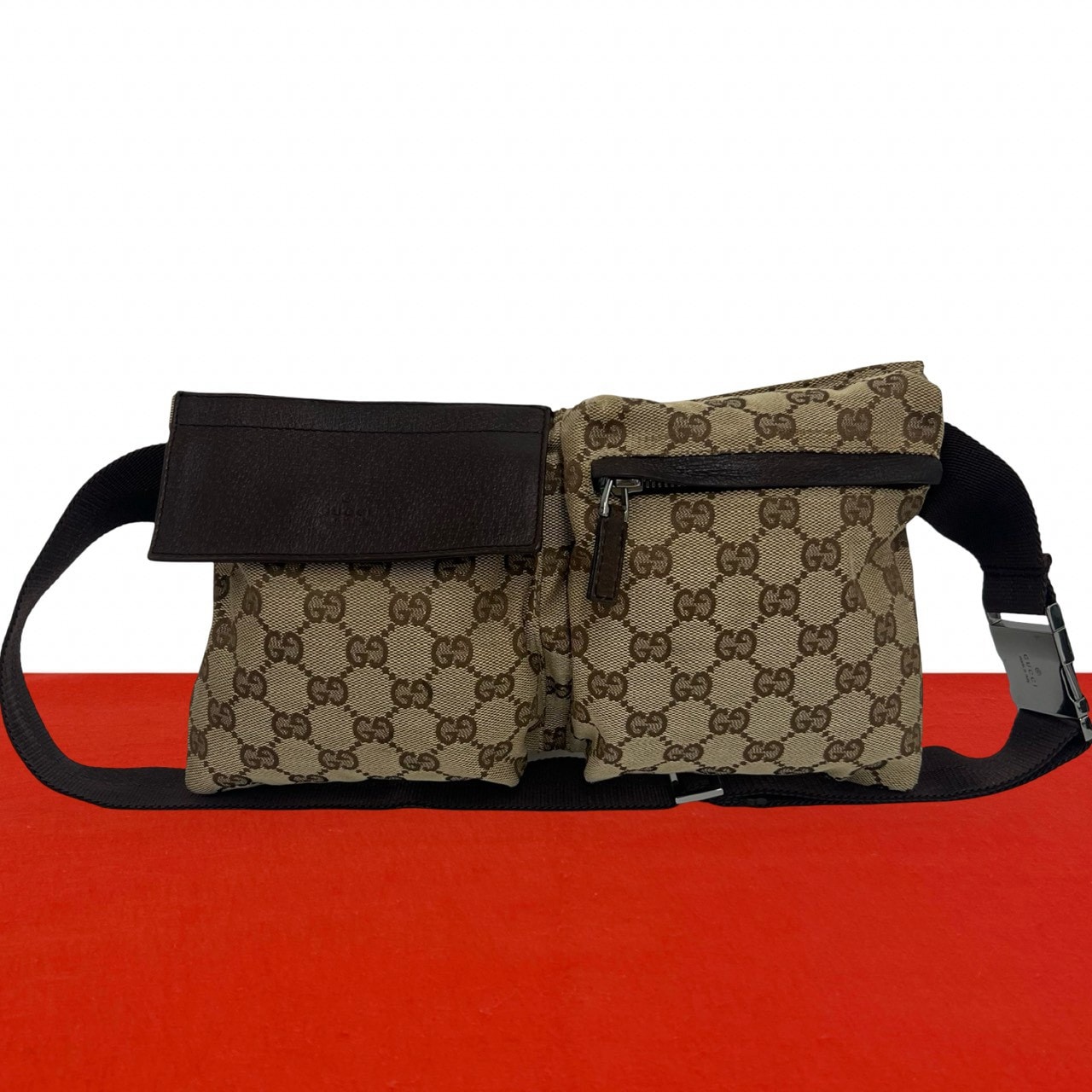 GUCCI グッチ GG 柄 ロゴ キャンバス レザー ボディバッグ ブラウン
 70867