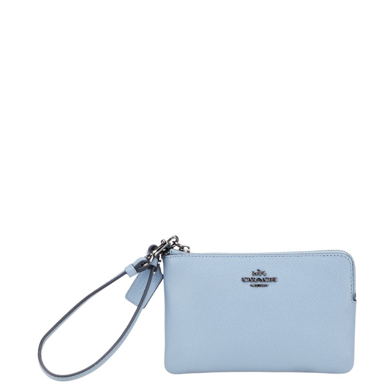コーチ ロゴ ポーチ ブルー レザー レディース COACH 【中古】
