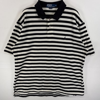 古着 90's/90年代 ポロバイラルフローレン Polo by Ralph Lauren ポロシャツ ワンポイント ロゴ 刺繍 2ボタン 大きいサイズ XL ホワイト系 ボーダー メンズ