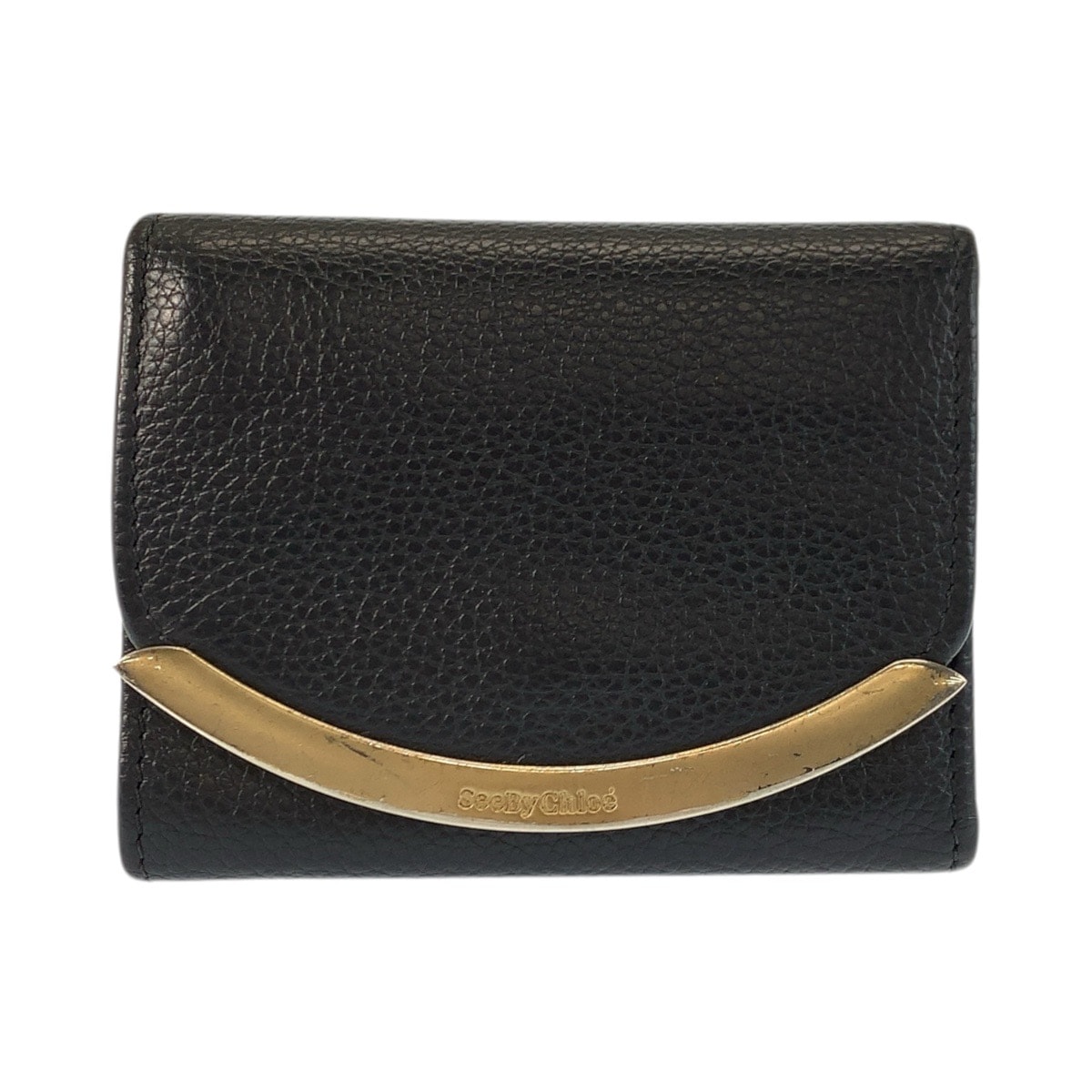 Chloe クロエ リジー ブラック 黒 ゴールド金具 レザー 折財布 コンパクトウォレット 600399 【中古】