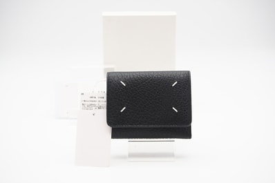 極美品 MAISON MARGIELA メゾンマルジェラ グレインレザー スリーフォールドウォレット SA3UI0010 三つ折り財布 ブラック レザー グレインレザー レディース
