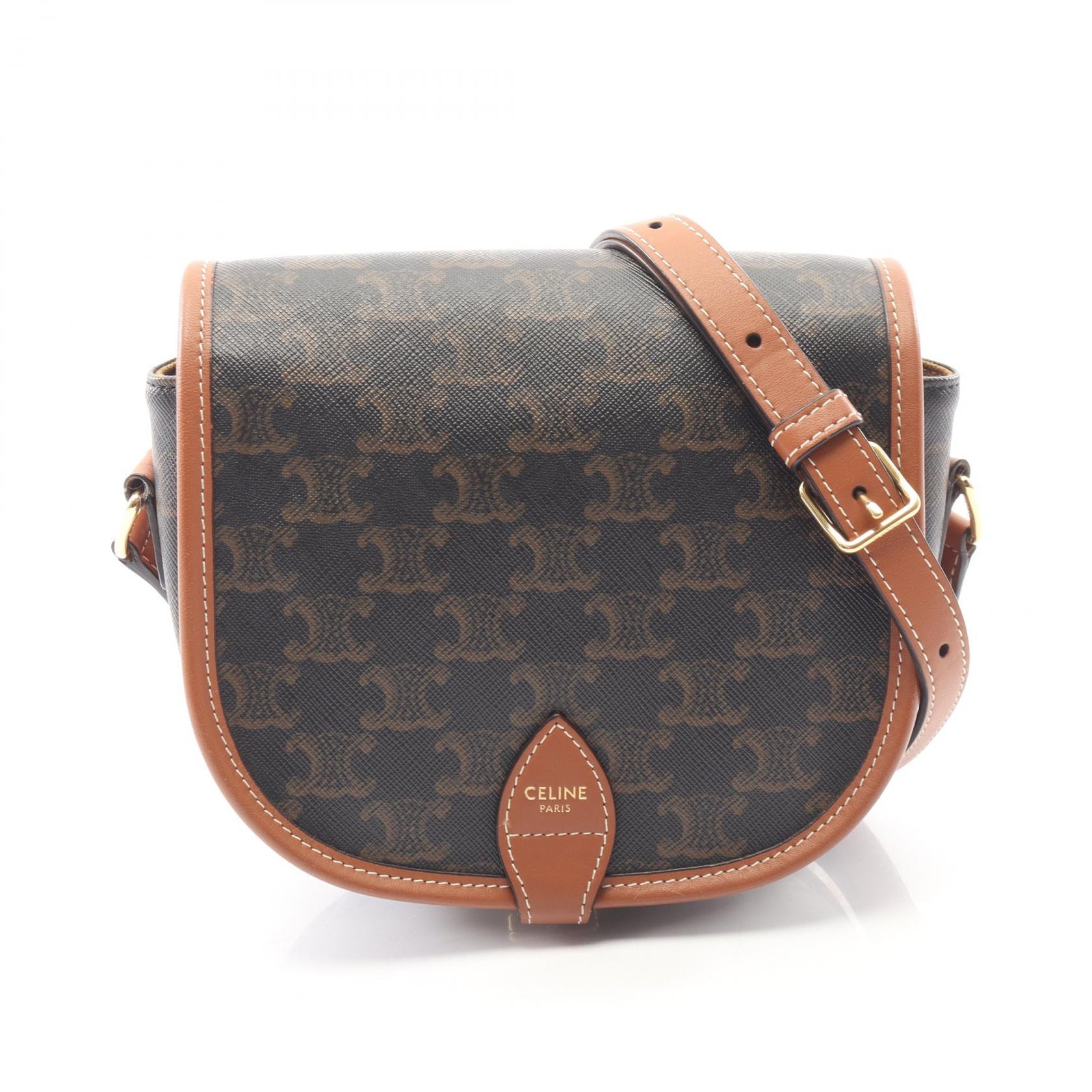 セリーヌ CELINE フォルコ ミディアムバッグ トリオンフ ショルダーバッグ バッグ PVCコーティングキャンバス レザー レディース ブラック系 / ブラウン系 191502BZJ.04LU 【中古】