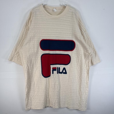 古着 90's~00's/90年代~00年代 フィラ FILA 半袖Tシャツ 大判 プリント ロゴ 大きいサイズ 肉厚 USA製 XL ベージュ系 メンズ