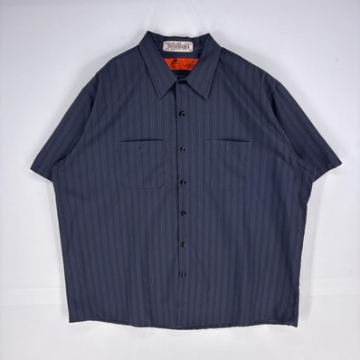 古着 レッドキャップ RED KAP 半袖シャツ ワーク 大きいサイズ 胸ポケット ショートスリーブ 2XL グレー系 ストライプ メンズ
