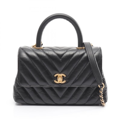 シャネル CHANEL ココハンドル フラップ Vステッチ シェブロン 2WAY ハンドバッグ バッグ レザー レディース ブラック系 A92990 【中古】