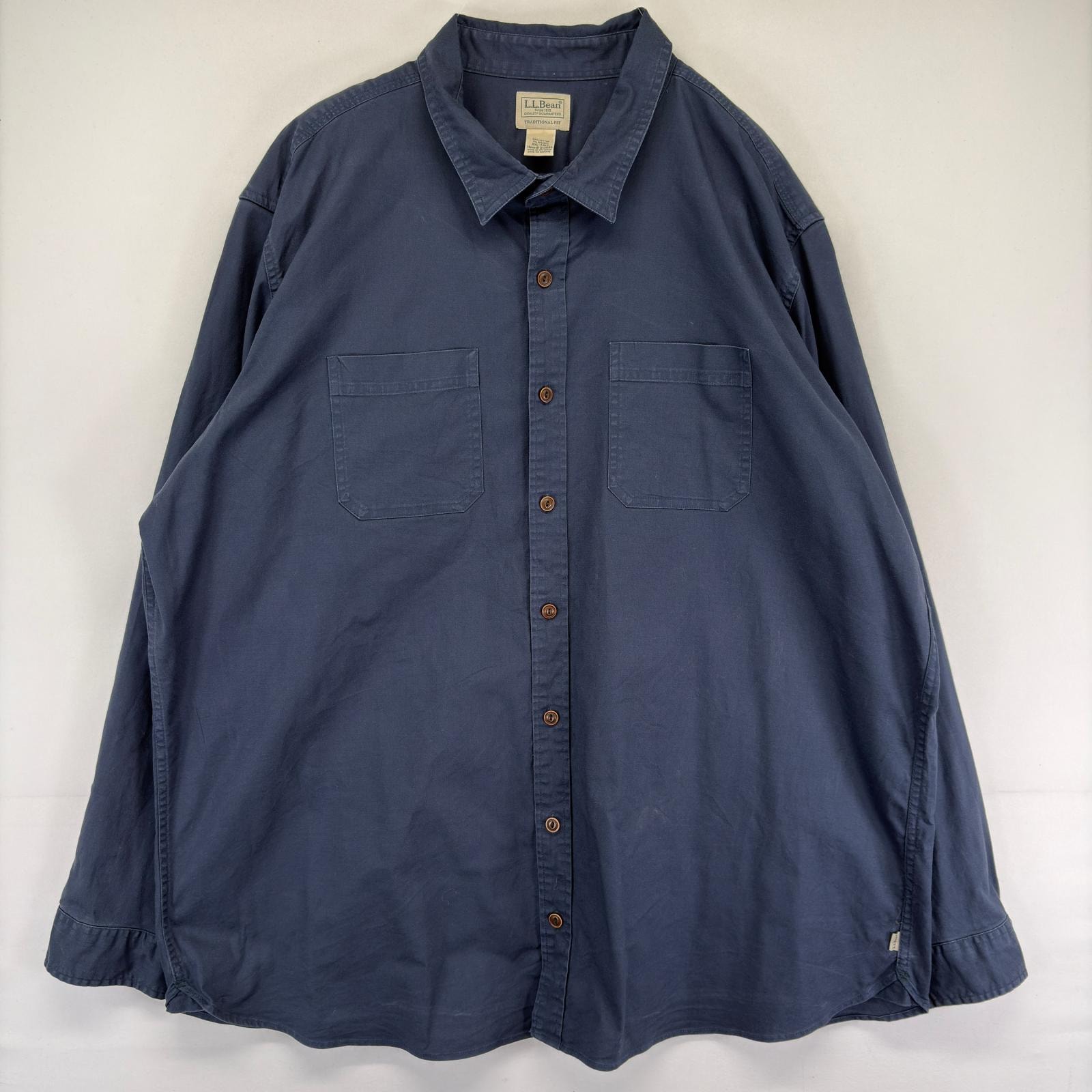 古着 エルエルビーン L.L.Bean 長袖シャツ 胸ポケット 大きいサイズ ワンポイント 2XL  ネイビー系 無地 メンズ