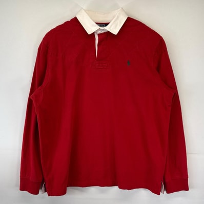 古着 ポロバイラルフローレン Polo by Ralph Lauren 長袖 ポロシャツ 大きいサイズ ラガーシャツ エルボーパッチ 2XL レッド メンズ