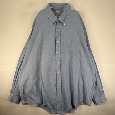 古着 ブルックスブラザーズ Brooks Brothers USA製 長袖シャツ ボタンダウン メーカーズ 胸ポケット 2XL ブルー系 無地 メンズ