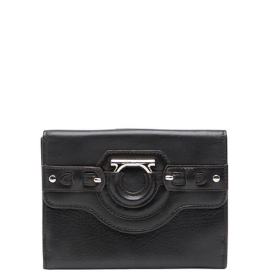 サルヴァトーレフェラガモ ガンチーニ 二つ折り財布 ブラック レザー レディース Salvatore Ferragamo 【中古】