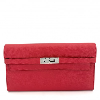 HERMES エルメス 長財布 ケリーウォレット ロングウォレット フラップ Y刻印 ヴォーエプソン レッド 赤 シルバー金具 レディース 美品 2020年【中古品】
