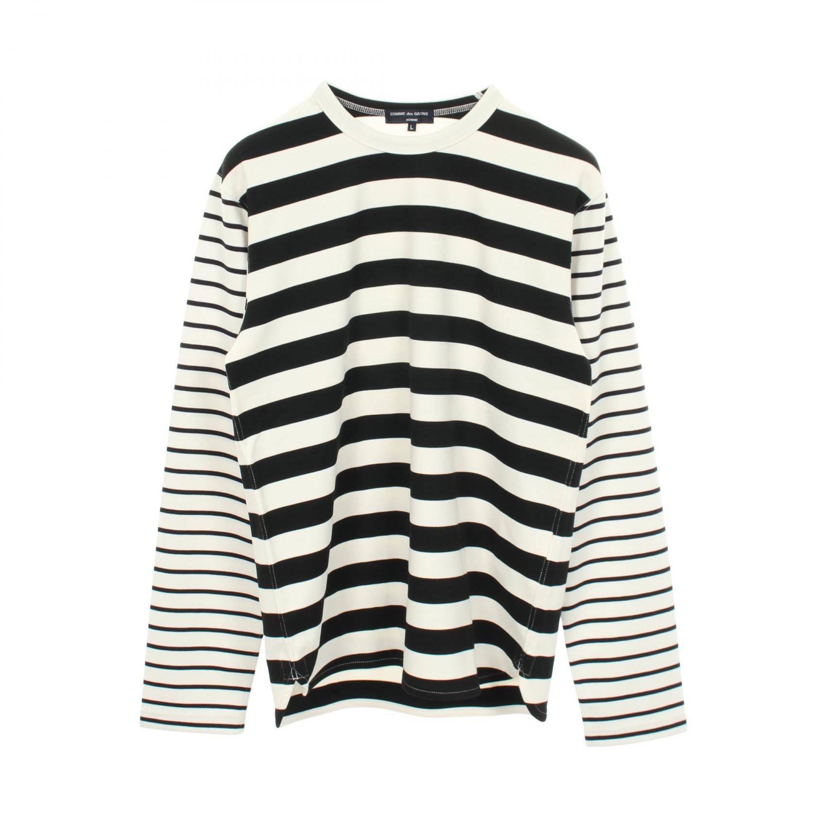 Comme des Garçons Omme des GARCONS 옴므 보더 롱 슬리브 티셔츠 의류 탑 레이온 폴리에스터 남성용 블랙/화이트 [중고]