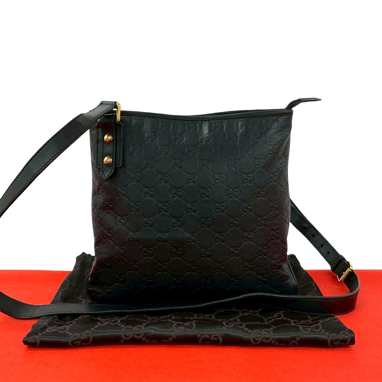 GUCCI グッチ シマ GG ロゴ 柄 レザー ショルダーバッグ ブラック
83299