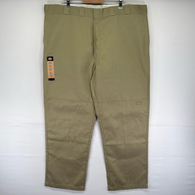 古着 デッドストック ディッキーズ Dickies パンツ ワークパンツ ワンポイントロゴ ダブルニー ジッパー W46 L34 ベージュ系 メンズ