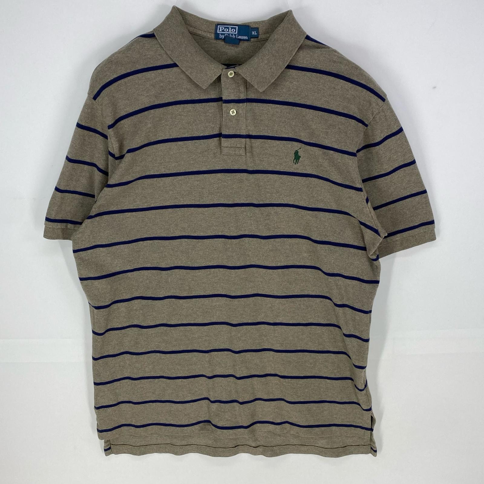 古着 ポロバイラルフローレン Polo by Ralph Lauren 鹿の子 半袖シャツ ワンポイント刺繍 ロゴ XL ブラウン系 ボーダー メンズ