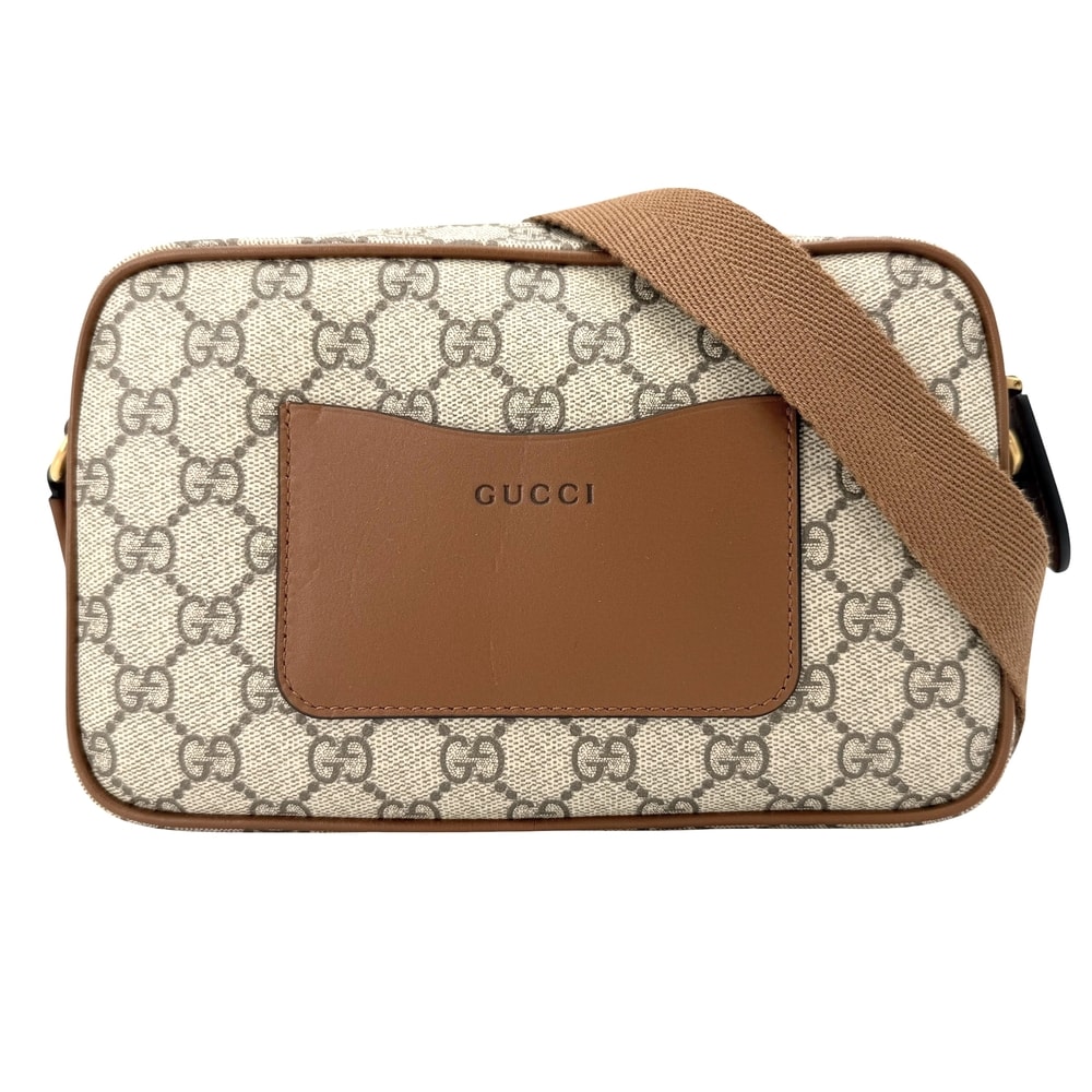 GUCCI グッチ ショルダーバッグ GGエンブレム ミニショルダーバッグ 肩掛け 斜め掛け 821216 GGスプリームキャンバス レザー ベージュ ブラウン 茶 ゴールド金具 レディース 美品【中古品】