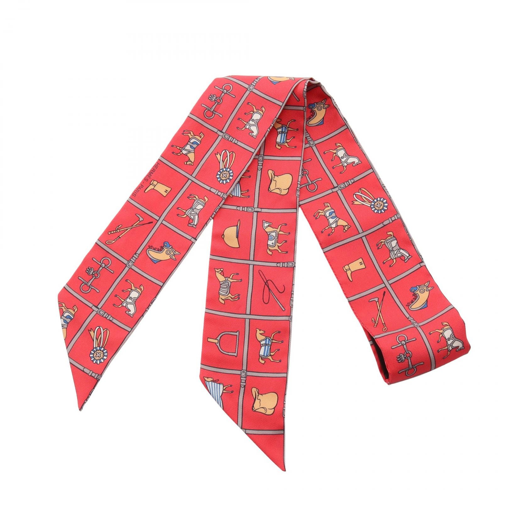 エルメス HERMES ツイリー Couvertures et Tenues de Jour スカーフ 衣料品 シルク シルク レディース レッド系 / マルチカラー 【中古】