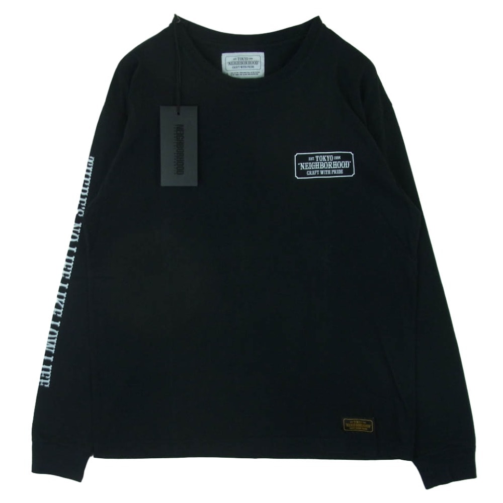 NEIGHBORHOOD ネイバーフッド ロゴ プリント ロングスリーブ 長袖 Tシャツ カットソー 日本製 ブラック系 L【中古】
