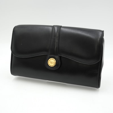 CELINE(セリーヌ)馬車金具 ヴィンテージ ショルダーバッグ クラッチバッグ ブラック レザー ゴールド金具 2WAY レディース【中古】